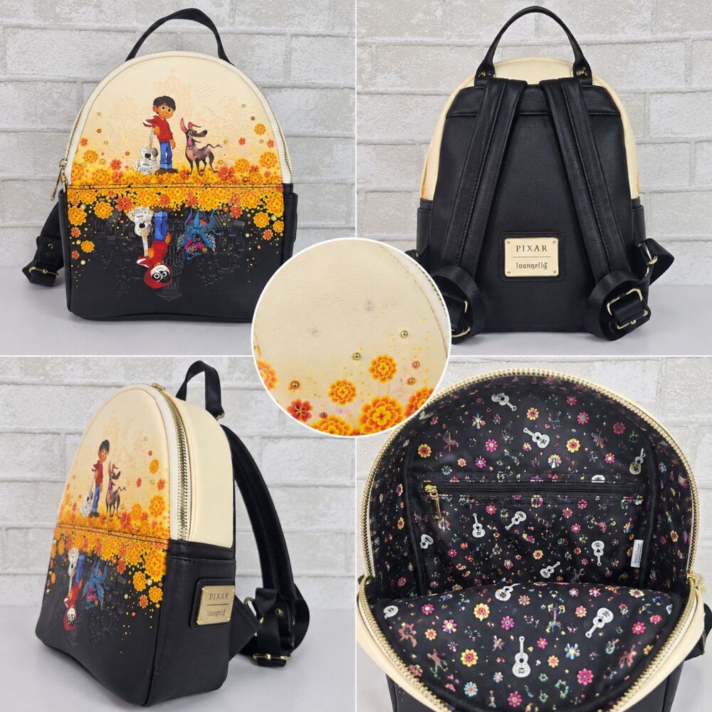 Loungefly Pixar Coco Marigold Floral Mini Backpack Cream Black Disney Bag